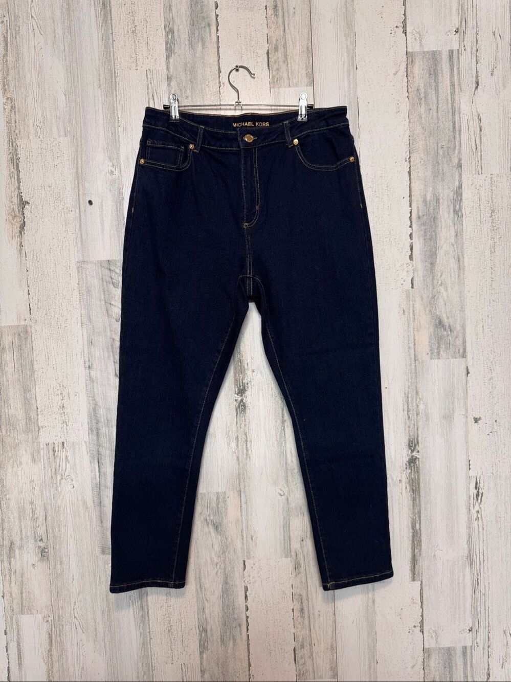 Michael Kors Dark Wash Skinny Jeans Womens 12 Gold Hardware Stretch Denim Pants